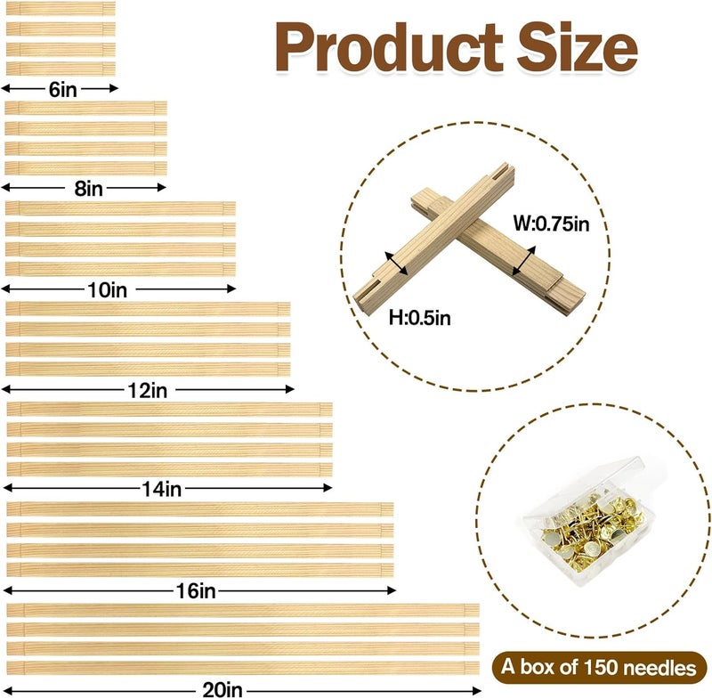 Wibeelee 7 Lengths Wood Canvas Frames Kits, Total 28 Pcs Needlepoint Stretcher Bars for Needlework Embroidery Oil Painting Posters Art Supplies (6/8/10/12/14/16/20inch) - Image 2